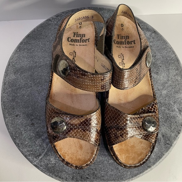 Finn Comfort Alanya Brown Snakeskin Wedge Sandals Heels 9 - Picture 7 of 14